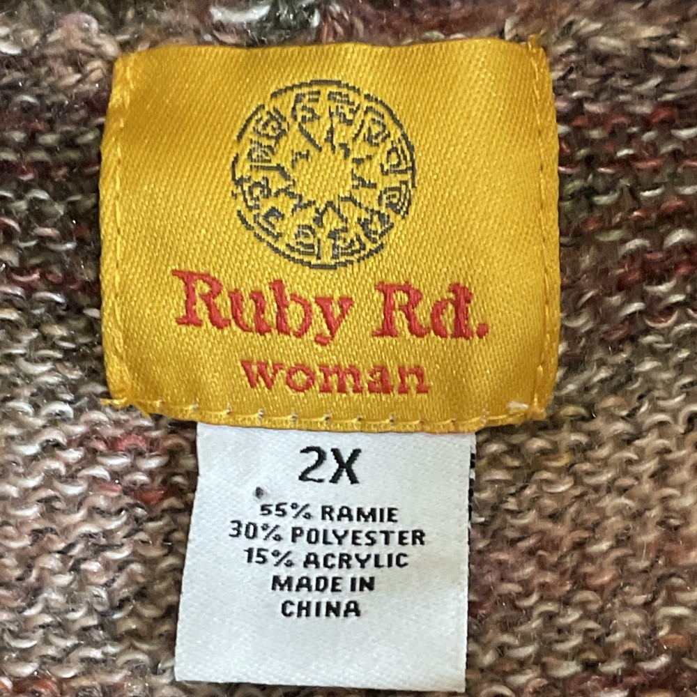 Ruby Rd. Open Front Cardigan Sweater Striped Purpl/Brwn Knit Stretch Womens 2X - Picture 5 of 8